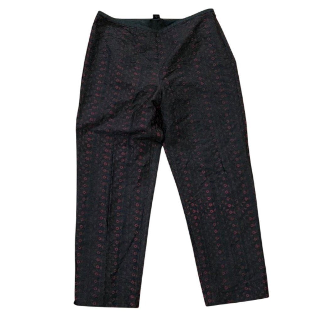 Karen Kane Black Eyelet Embroidered Silk Ankle Pants Womens Size 14 Dressy